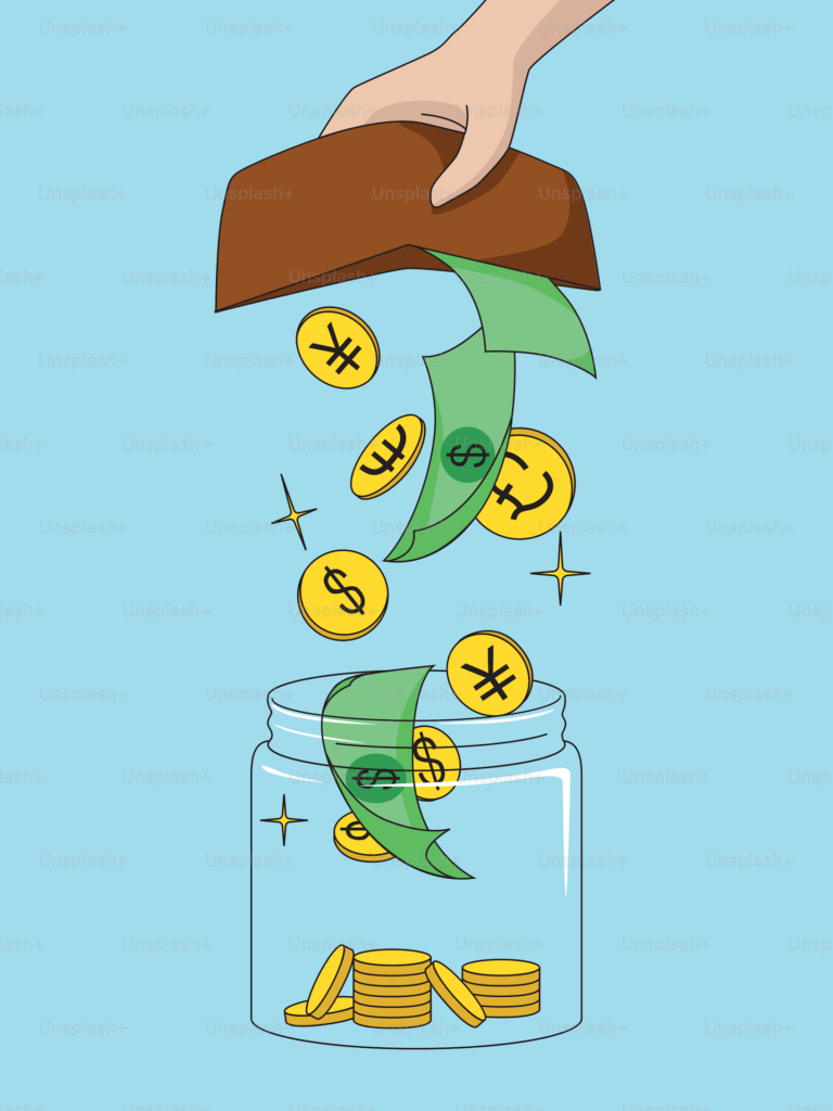 Savings money in a jar